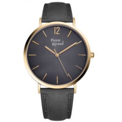 Muški pierre ricaud quartz roman 42 mm sivi zlatni elegantni ručni sat sa sivim kožnim kaišem ( p91078.1g57q ) - Img 4