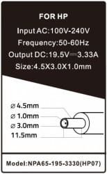 NPA65-195-3330 (HP07) ** Gembird punjac za laptop 65W-19.5V-3.33A, 4.5x3.0mm PIN blue(767 Alt=DE11) - Img 2