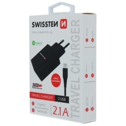 Swissten punjač 2xUSB 2,1A+ kabl lightning 1,2m crna ( 80068 )-3