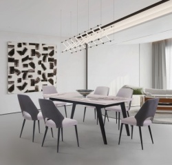 Trpezarijski sto Skala bela keramicka pl/Crne drvene noge 755x900x1800 mm