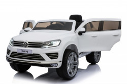 Volkswagen Touareg Licencirani auto na akumulator sa kožnim sedištem i mekim gumama - Beli - Img 5
