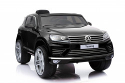 Volkswagen Touareg Licencirani auto na akumulator sa kožnim sedištem i mekim gumama - Crni - Img 1