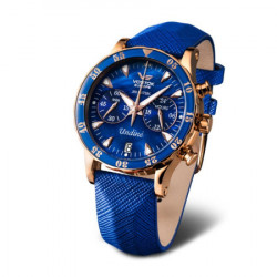 Vostok europe ženski undine chronograph plavi roze zlatni sportsko elegantni ručni sat sa plavim kožnim kaišem ( vk64/515b670k ) - Img 1