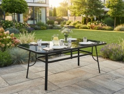 Alberg Baštenski sto 150 x 95 x 72 cm kaljeno staklo - metalna konstrukcija ( KLK2642 )