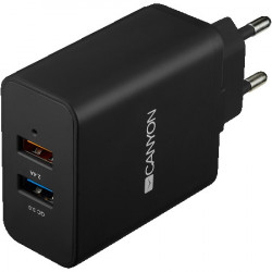 Canyon H-07 universal 2xUSB AC charger (in wall) with over-voltage protection(1 USB with Quick Charger QC3.0), Input 100V-240V, Output USB5 - Img 1