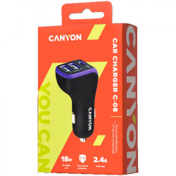 Canyon universal 3xUSB car adapter Type-C PD 18W, Black+Purple with rubber coating ( CNE-CCA08PU ) - Img 2