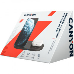 Canyon WS-202 2in1 wireless charger, Input 5V3A, 9V2.67A, Output 10W7.5W5W, Type c cable length 1.2m, PC+ABS,with PU part ,180*86*111.1mm, - Img 4