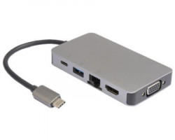 E-Green adapter USB 3.1 tip C (M) - HDMI + VGA + 2xUSB 3.0 + RJ45 + tip C (F) beli - Img 1