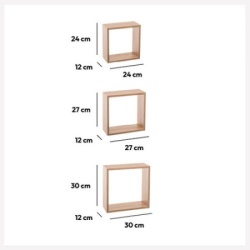 Five zidna polica kocka 3 kom 24x12x24, 27x12x27, 30x12x30cm mdf natural ( 138957c )-4