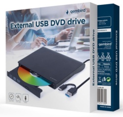 Gembird DVD-USB-031 eksterni USB CD/DVD drive Citac-rezac, USB + USB-C, black