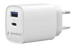 Gembird TA-UC-1A1C-PD30-01-W 2-port 30 W USB fast charger