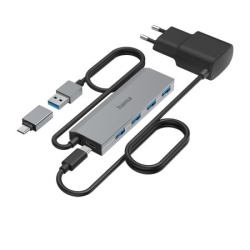 Hama usb hub, 4 ports, usb 3.2 gen 1,5 gbit/s usb-c adapter i psu ( 200138 )