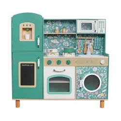 Kinder Home dečija drvena kuhinja – vintage stil sa elektronskim pločama za kuvanje, svetlima, zvucima i funkcionalnim dodacima ( V10C790B