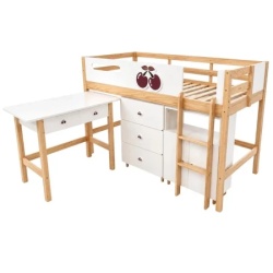 Kinder home Dečiji kombinovani krevet cherry sa radnim stolom, komodom, garderoberom i ramom za dušek ( SRK-57 )