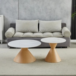 Klub sto CT 6055 Set, Bela keramička ploča /Drvo metalno postolje fi800 + fi600mm ( 800-609 )