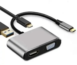 Linkom Adapter-konverter USB Tip C na HDMI 4K/VGA/1xUSB 3.0/Type C