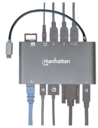 Manhattan 152808 7in1 USB-C - HDMI/VGA/mDP/3xUSB/LAN/CR/PD 60W Docking station -2