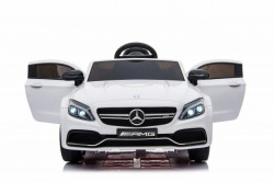 Mercedes C63 AMG Licencirani auto za decu na akumulator sa kožnim sedištem i mekim gumama - Beli - Img 2