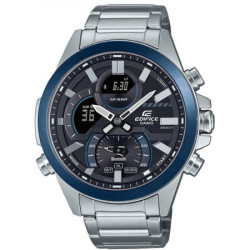 Muški casio edifice plavi srebrni sportsko elegantni ručni sat sa srebrnim metalnim kaišem ( ecb-30db-1aef )