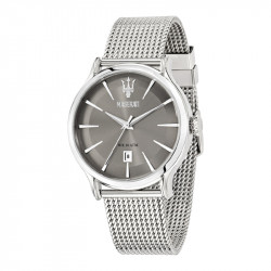 Muški maserati epoca datum sivi srebrni elegantni ručni sat sa srebrnim pancir kaišem ( r8853118002 )