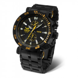 Muški vostok europe energia 2 chronograph crni sportsko elegantni ručni sat sa crnim metalnim kaišem ( vk61/575c589n ) - Img 1
