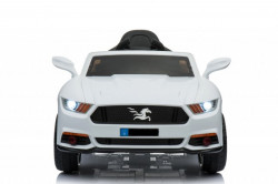 Mustang auto na akumulator sa kožnim sedištem i mekim gumama - Beli - Img 2