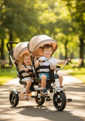 Tricikl Playtime 412 TWINS sa dva sedista - Bež