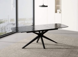 Trpezarijski sto Nova Crna staklena Bubble ploča/Crne metalne noge (1800-2400)