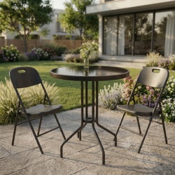 Alberg Modern Trio baštenski set – 2 sklopive stolice + sto Lunaris sa crnim staklom Ø60 cm