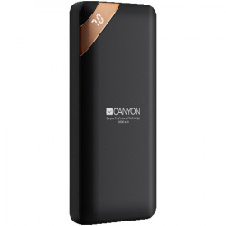 Canyon power bank 10000mAh Li-poly battery, Input 5V2A, Output 5V2.1A(Max), with Smart IC and power display, Black, USB cable length 0.25m,