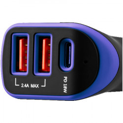 Canyon universal 3xUSB car adapter Type-C PD 18W, Black+Purple with rubber coating ( CNE-CCA08PU ) - Img 3