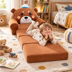 Dečija rasklopiva plišana foteljica 2u1 Sweet Bear braon - 4 sloja ( KLK2694-SBB )