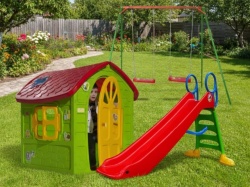 Dečiji komplet za dvorište Extra LARGE (XL-A) Ljuljaška + Kućica + Tobogan
