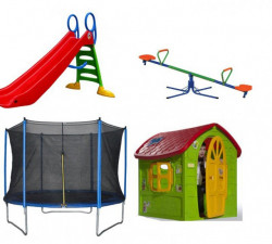 Dečiji komplet za dvorište ( Playground 4 ) Trambolina + Kućica + Tobogan + Klackalica - Img 1