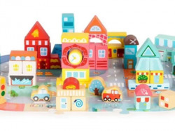 Eco Toys edukativne drvene kocke city set sa podlogom 88kom ( MA705 ) - Img 5