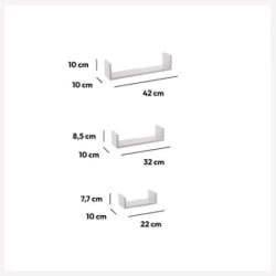 Five zidna polica 3 kom 22x10x7, 32x10x8,5, 42x10x10cm mdf bela ( 138955b )-3