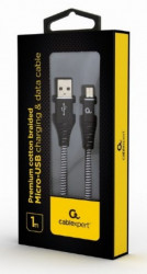 Gembird premium cotton braided micro-USB charging - data cable,1m, black/white CC-USB2B-AMmBM-1M-BW - Img 2