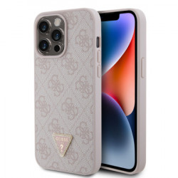 Gues maska za iPhone 15 pro max leather 4G triangle strass pink ( GUHCP15XP4TDPP ) - Img 1