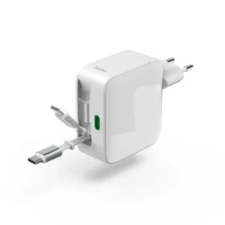 Hama brzi punjac gan, 2xusb-c, pd 65w, beli, kabl  koji se izvlaci ( 200025 ) -5