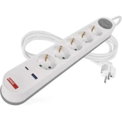 Kabl produžni 1,5mm2 belo-sivi sa prekidačem 1×usb-a + 1×usb-c fast charge 3m/5r emos p1523fc ( 3811 )