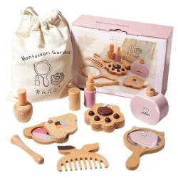 Kinder Home Dečiji drveni kozmetički set šminka za igru uloga, torba, montesori ( HL005 )