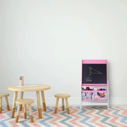 Kinder Home dvostrana dečija drvena tabla na stalku za pisanje i crtanje sa kutijom za odlaganje roze ( TF-6004 )-5