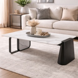 Klub sto Aurora Bela Keramicka ploca /Crne metalne noge 1390x700x375mm