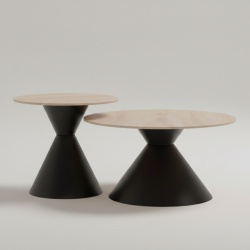 Klub sto Belara Set Hrast keramička ploča/Crno metalno postolje O80+O60