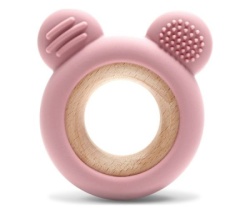 Lorelli silikonsko drvena glodalica za bebe bear - natural deep pink ( 10210910002 ) -2