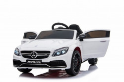Mercedes C63 AMG Licencirani auto za decu na akumulator sa kožnim sedištem i mekim gumama - Beli - Img 3
