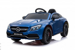 Mercedes C63 AMG Licencirani auto za decu na akumulator sa kožnim sedištem i mekim gumama - Plavi