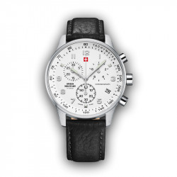 Muški swiss military chrono quartz chronograph beli srebrni sportsko elegantni ručni sat crnim kožnim kaišem ( sm34012.06 ) - Img 1