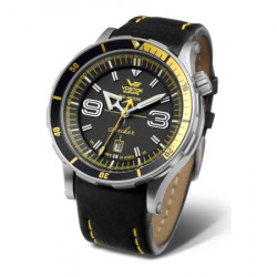 Muški vostok europe anhcar automatik crni srebrni sportski ručni sat sa crnim kožnim i Žutim gumenim kaišem ( nh35a/510a522 ) - Img 6