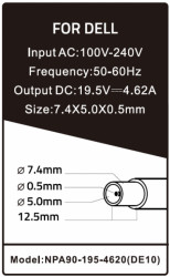 NPA90-195-4620 (DE10) **Gembird punjac za laptop 90W-19.5V-4.62A, 7.4x5.0mm black PIN (1003) - Img 4